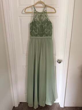 Kennedy Blue Sage Green Embroidered Lace Bridesmaid Dress